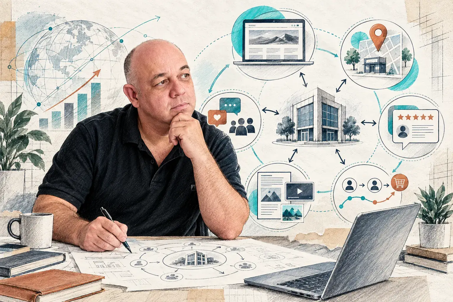 Prof. Paulo Ellias mapeando site, busca, reputação e jornada digital de uma empresa